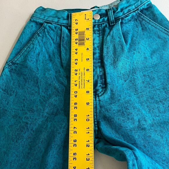 90s Vintage Sundance Turquoise Acid Wash Heavy Denim Mom Jeans Size 5/6 USA - Picture 9 of 11